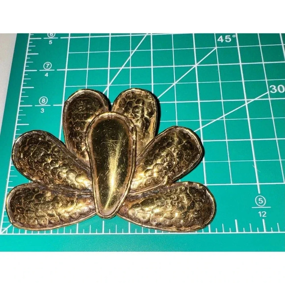 Large Vintage Hecho en Mexico Floral Leaves Spray Brass Copper Tone Brooch - Picture 5 of 5